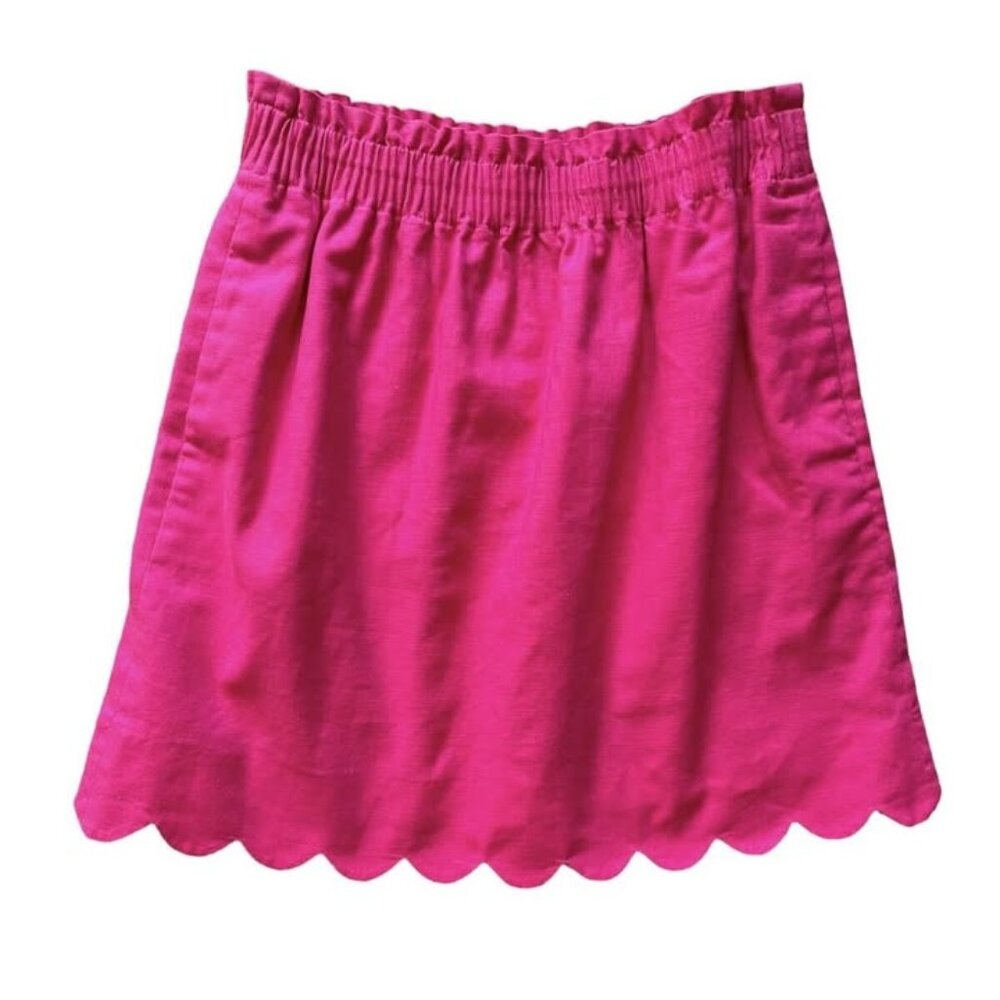 J Crew Hot Pink Linen Blend Scalloped Hem Elastic Waist Skirt w Pockets size 8